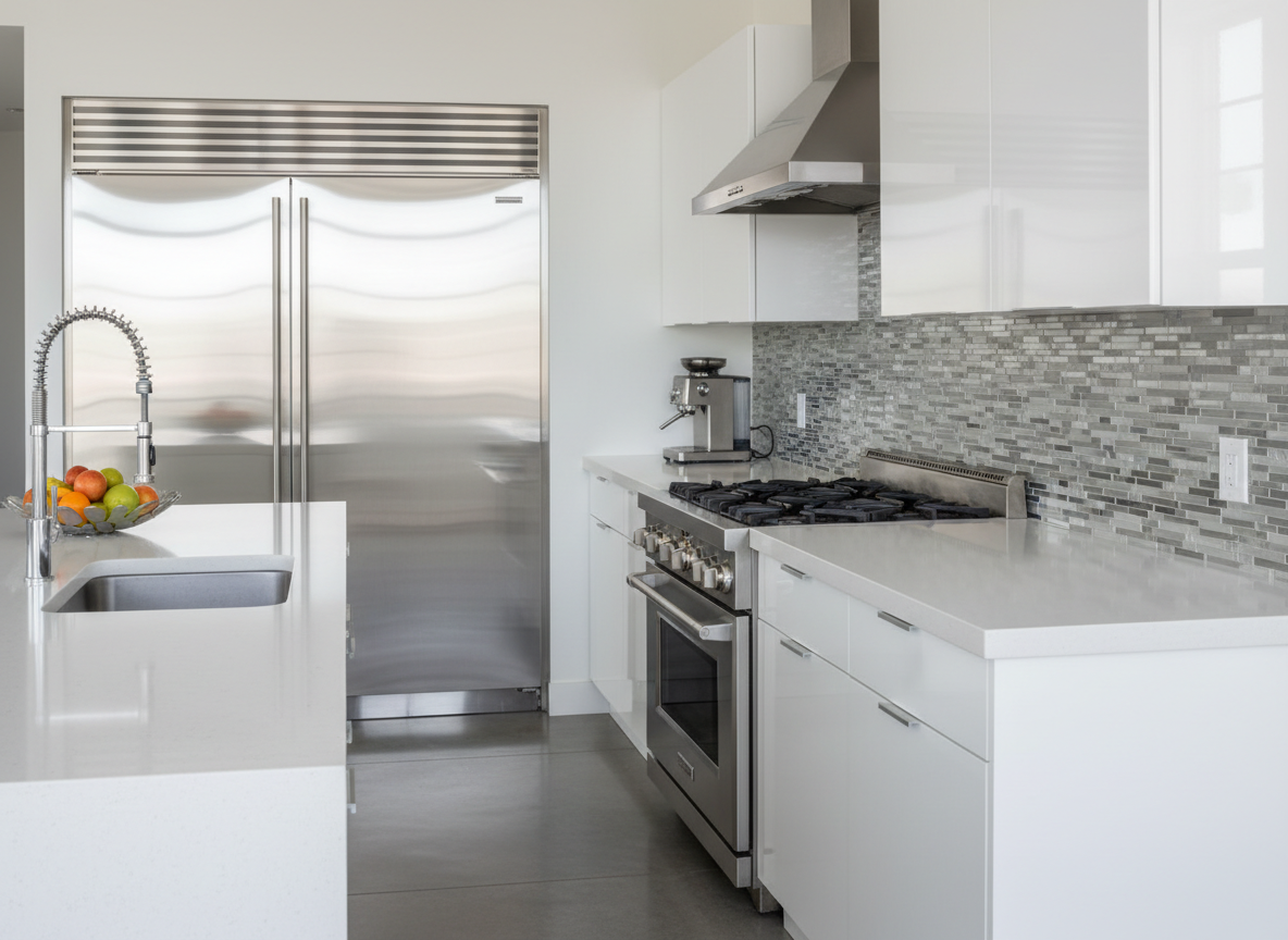 Gleaming kitchen with shining counters and appliances