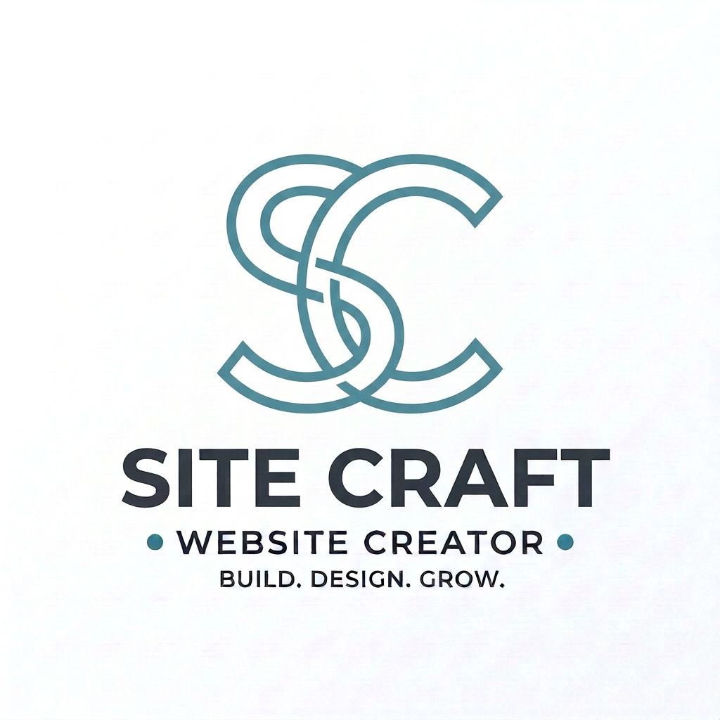 SiteCraft Website Creator logo with tagline Build. Design. Grow.